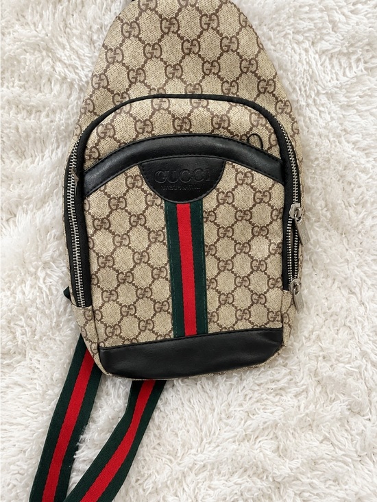 Gucci Handbags - Gucci Beige GG Supreme Canvas Belt Sling with Green & Red Web